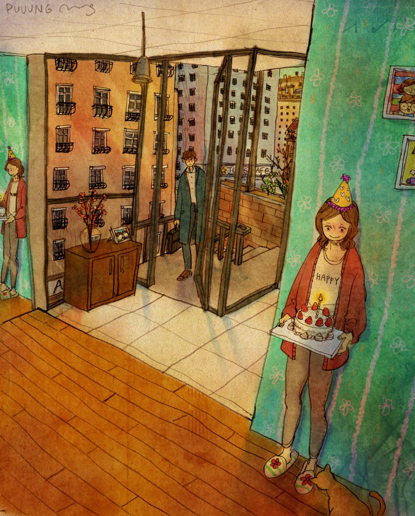 "Love is Found in the Subtle Everyday Moments: Heartwarming Daily Life Illustrations by Korean Artist puuung ♡"にて紹介している画像