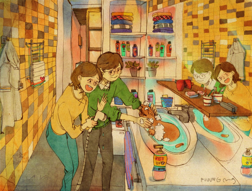 "Love is Found in the Subtle Everyday Moments: Heartwarming Daily Life Illustrations by Korean Artist puuung ♡"にて紹介している画像
