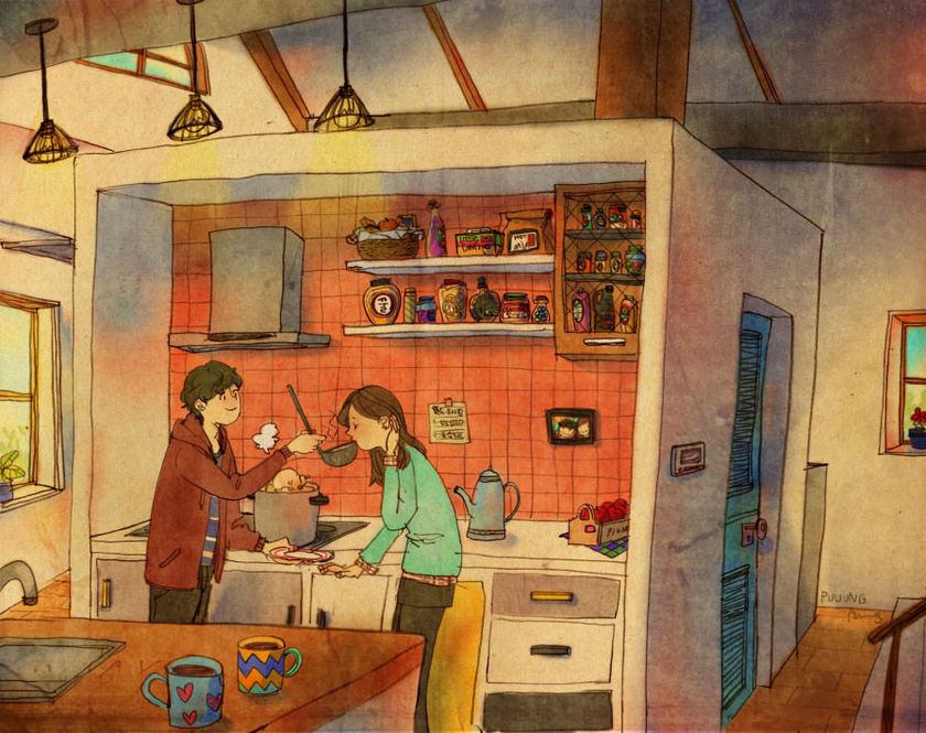 "Love is Found in the Subtle Everyday Moments: Heartwarming Daily Life Illustrations by Korean Artist puuung ♡"にて紹介している画像