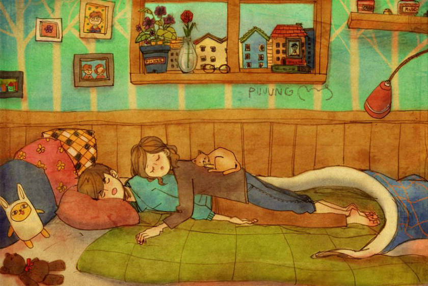 "Love is Found in the Subtle Everyday Moments: Heartwarming Daily Life Illustrations by Korean Artist puuung ♡"にて紹介している画像