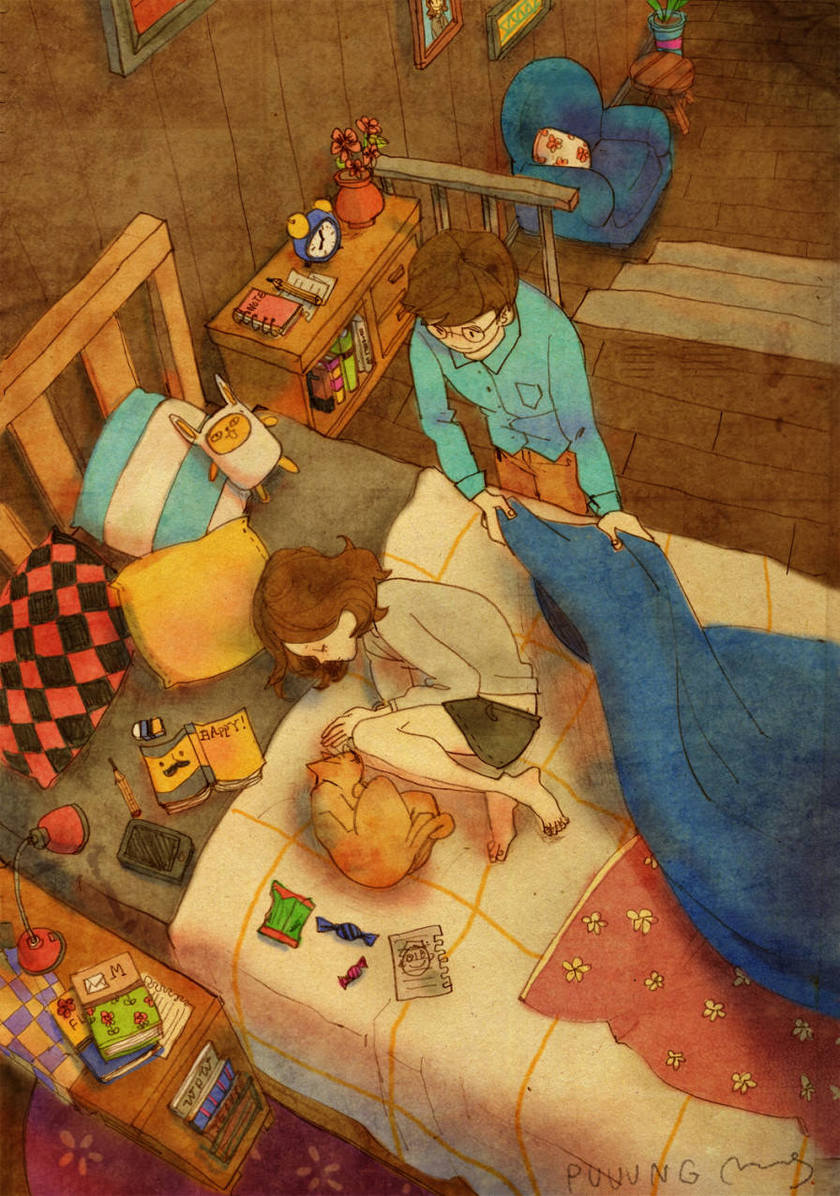 "Love is Found in the Subtle Everyday Moments: Heartwarming Daily Life Illustrations by Korean Artist puuung ♡"にて紹介している画像