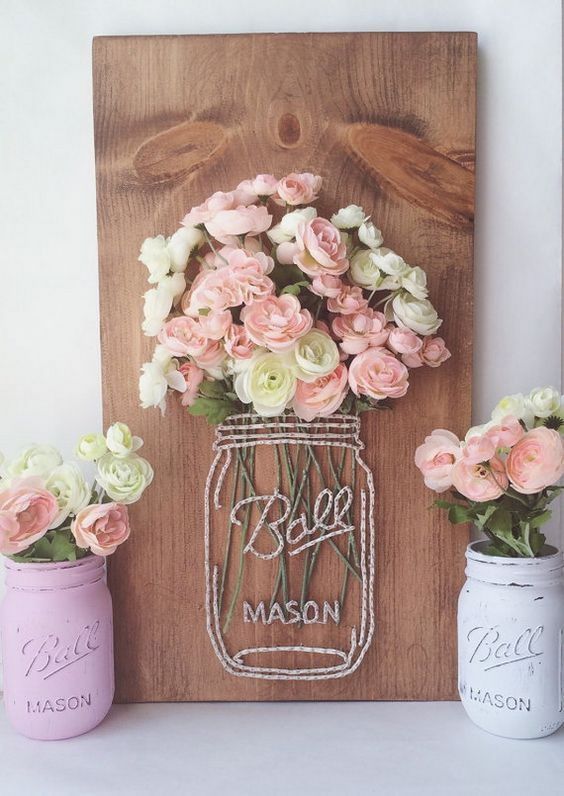 Flowers in a Mason Jar: The Adorable String Art That's Captivating Everyone!にて紹介している画像