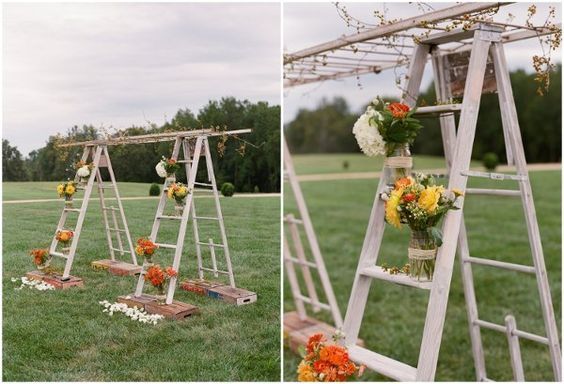 結婚式に〔梯子〕を使うと素敵って知ってた？梯子を使った、華やかなウェルカムスペース特集＊にて紹介している画像