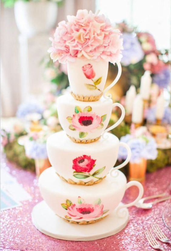 "Filling Teacups with Flowers ♡ Adorable Decorations for Venue Floral Arrangements in Teacups"にて紹介している画像