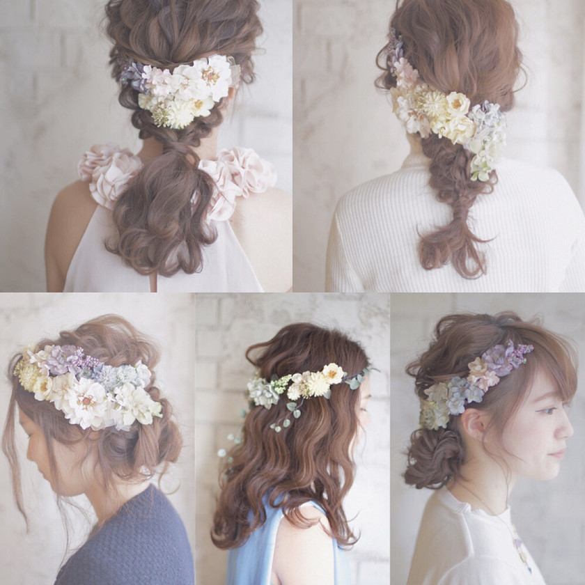 可憐で愛らしい雰囲気になる＊ぽんぽんランダムにお花を飾ったブライダルヘア特集♡にて紹介している画像