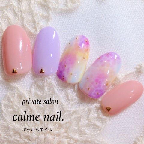 春のトレンドたらしこみネイル＊今すぐやりたいふんわり可愛い水彩画風アート♡にて紹介している画像