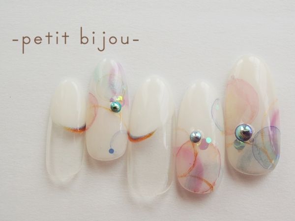 春のトレンドたらしこみネイル＊今すぐやりたいふんわり可愛い水彩画風アート♡にて紹介している画像