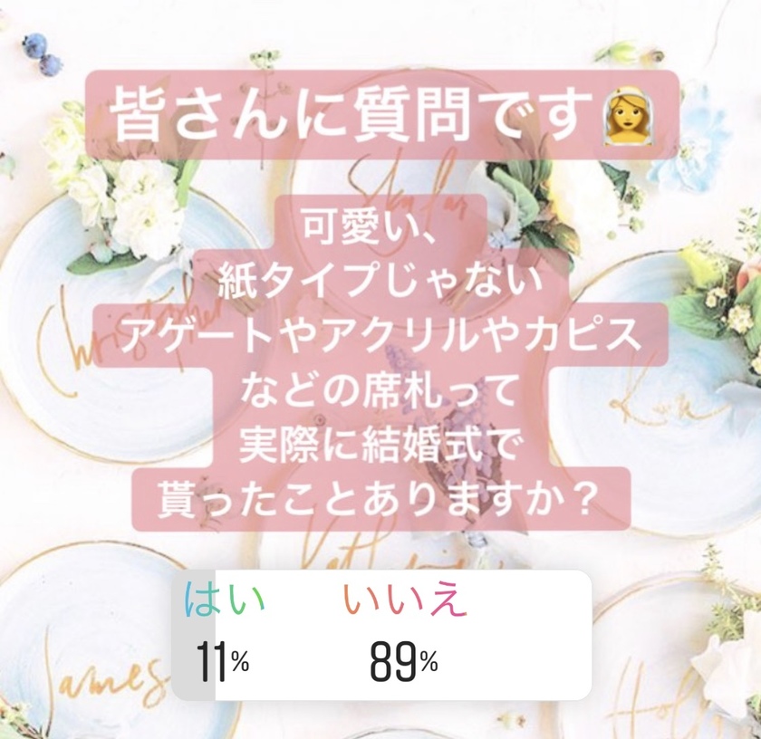 インスタではよく見るけど！実際、紙以外の席札をもらったことがある人って一体どれくらい？にて紹介している画像