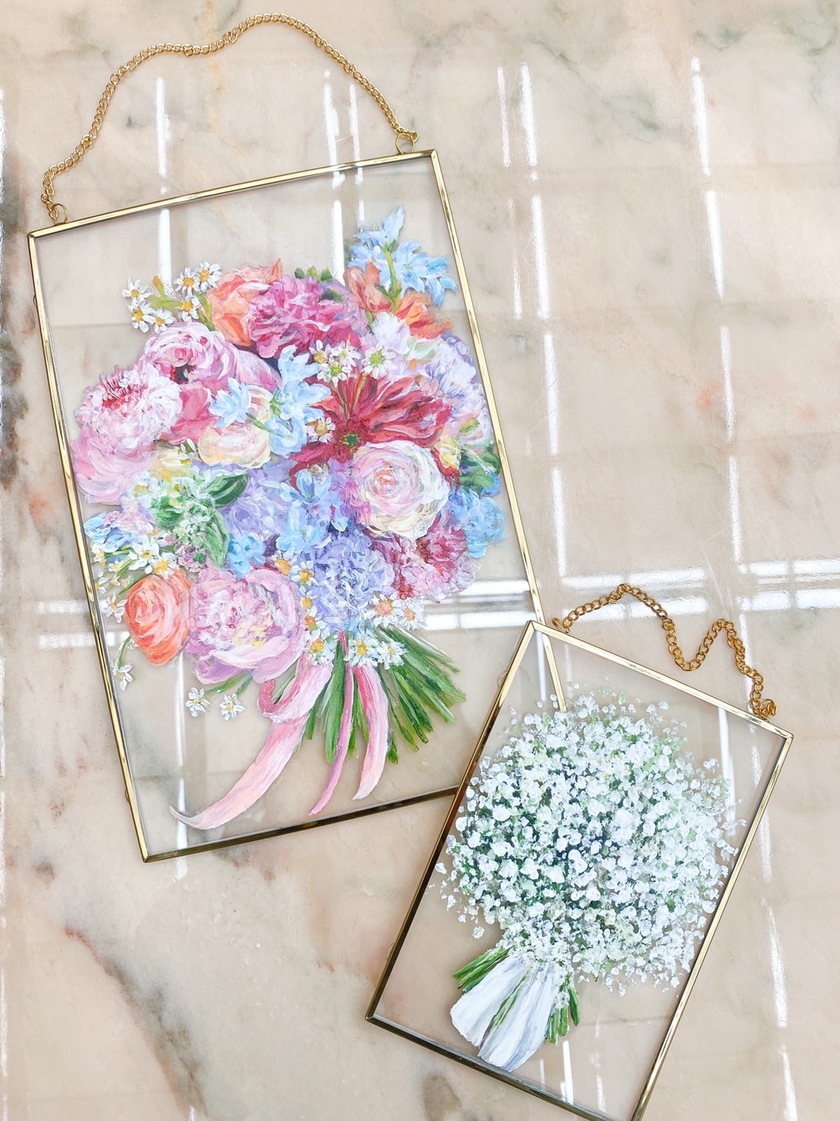 marry shopに新登場♡ゴールドのガラスフレームにオリジナルのお花の絵を描いてお届けします♡にて紹介している画像