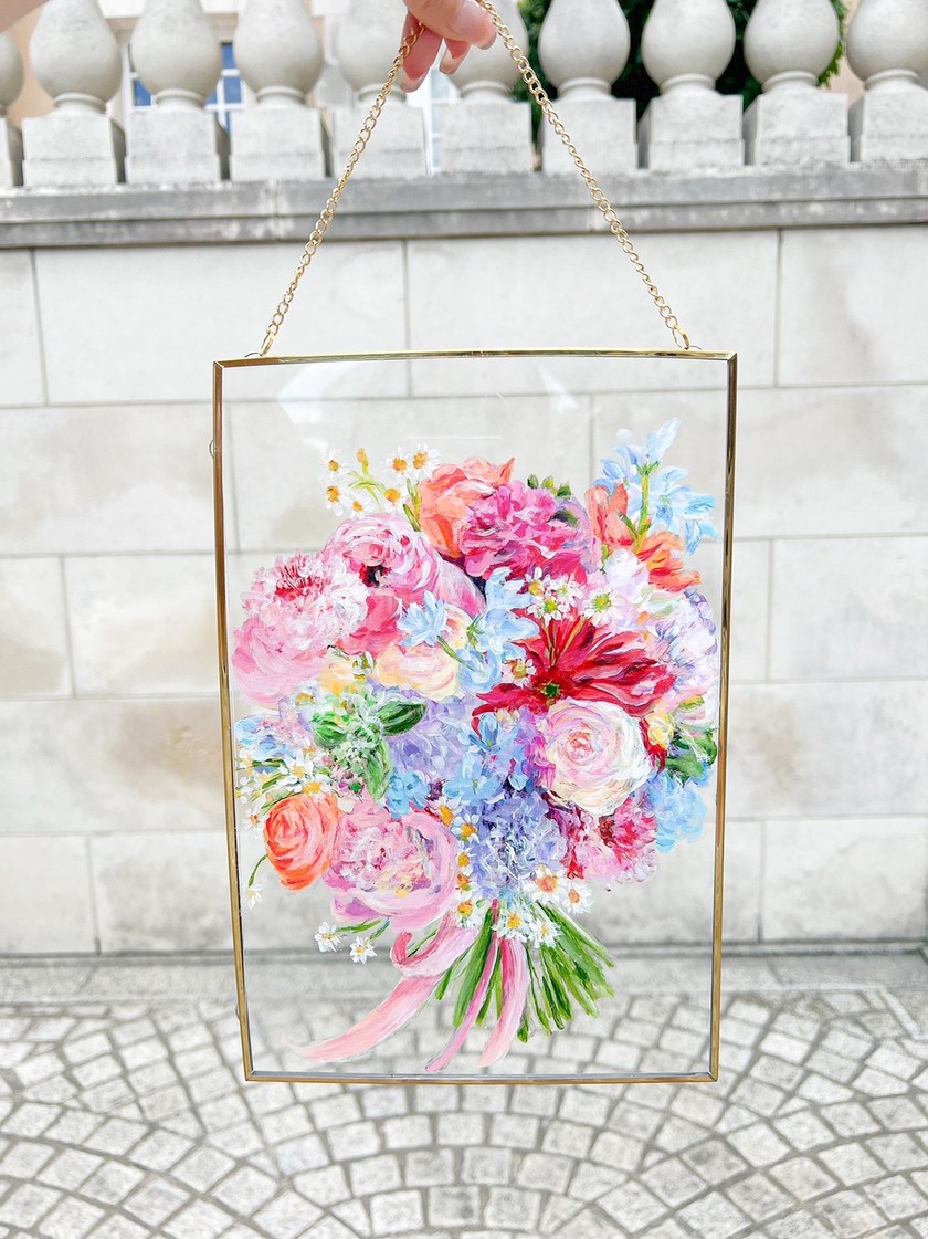 marry shopに新登場♡ゴールドのガラスフレームにオリジナルのお花の絵を描いてお届けします♡にて紹介している画像