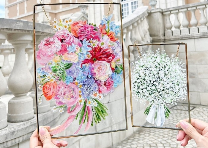 marry shopに新登場♡ゴールドのガラスフレームにオリジナルのお花の絵を描いてお届けします♡のトップ画像