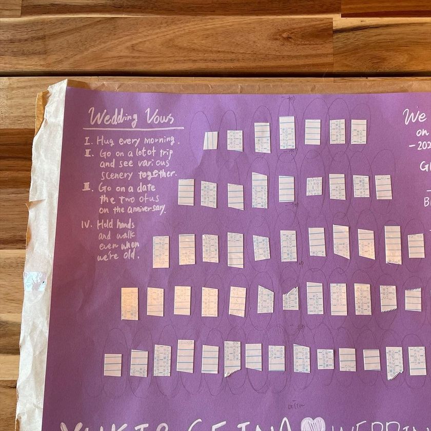チェキで撮って、切って貼り付ける📸ゲスト全員の写真入りの結婚証明書のアイデアが面白い👫にて紹介している画像