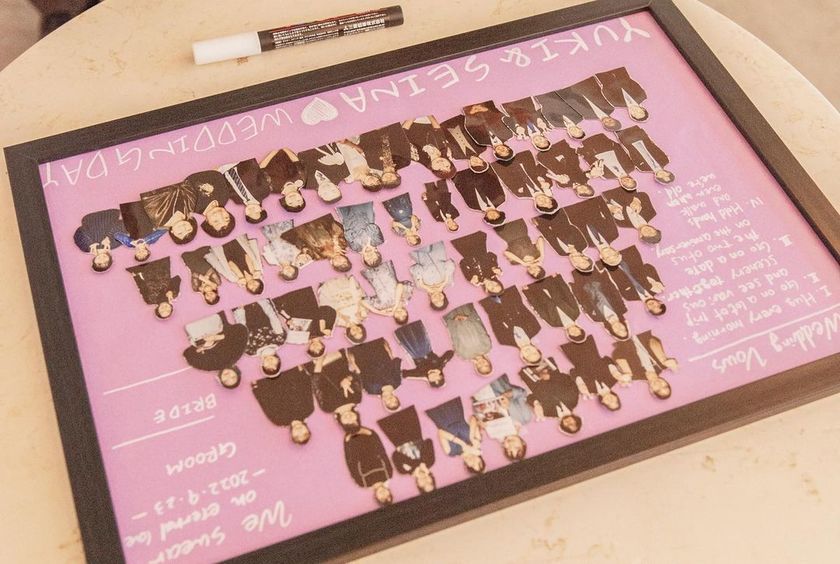 チェキで撮って、切って貼り付ける📸ゲスト全員の写真入りの結婚証明書のアイデアが面白い👫にて紹介している画像