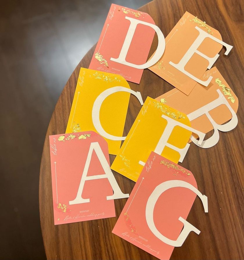 Alphabet and numbers are slightly sticking out! "Pop-up Table Numbers" made from 100 yen shop colored paper are becoming a small trend ♡にて紹介している画像