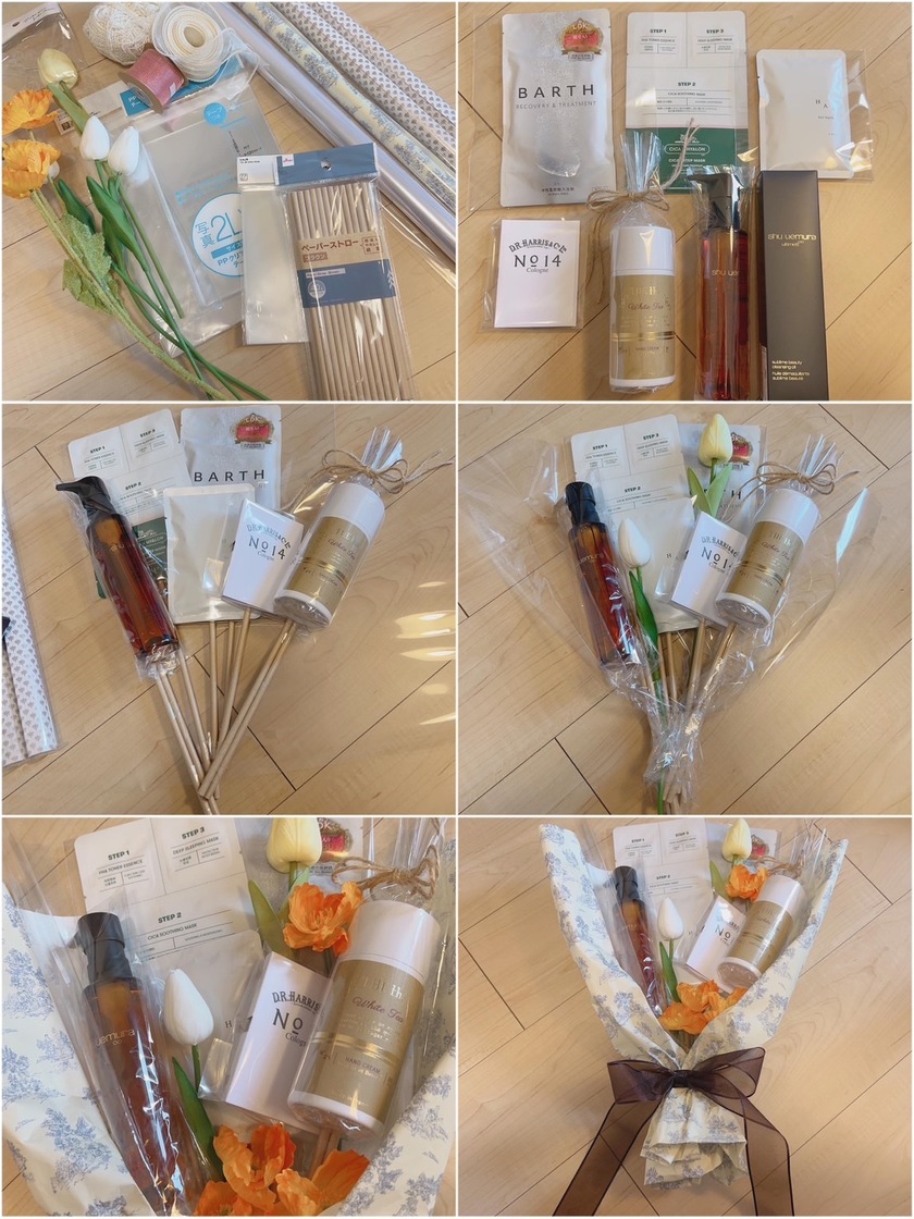 남성용 코스메 부케🤵🏻‍♂️신랑의 토스용 부케에서 인기 있는 안주 부케 만들기와 내용 해설🍺にて紹介している画像