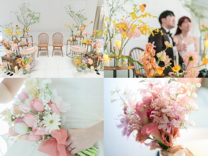 부케와 장식 꽃은 통일할까요? 따로 할까요? 33명의 실제 결혼식 사진과 설문 조사 결과 공개🌼にて紹介している画像