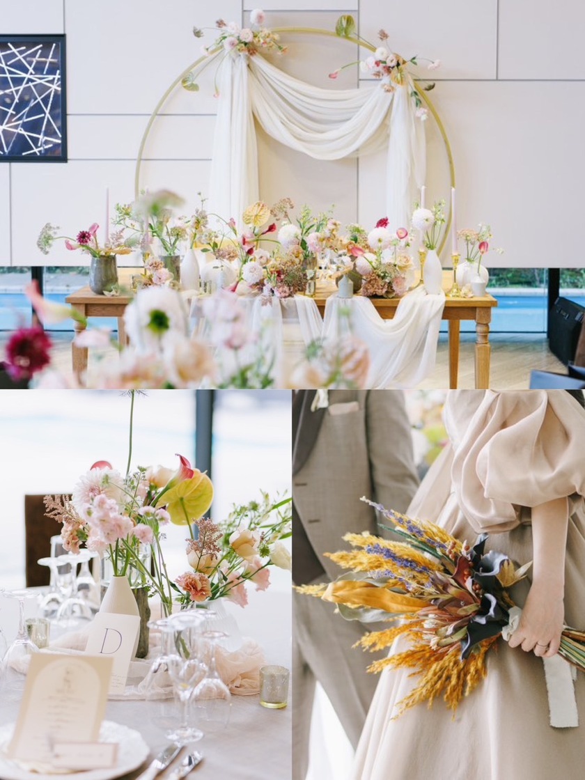 부케와 장식 꽃은 통일할까요? 따로 할까요? 33명의 실제 결혼식 사진과 설문 조사 결과 공개🌼にて紹介している画像