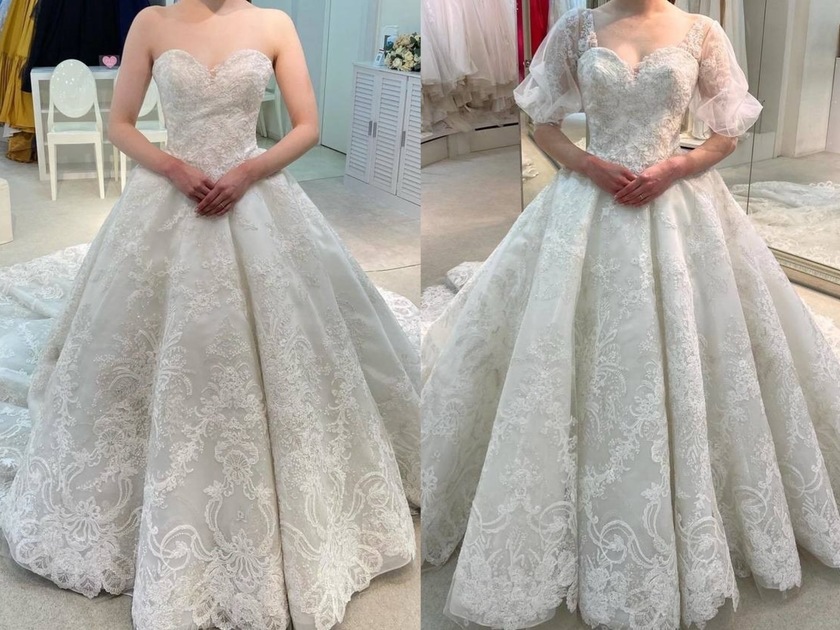 A luxurious lace dress with lovely puff sleeves 🪡 The popular dress by Victoria Francesca【HL066】にて紹介している画像