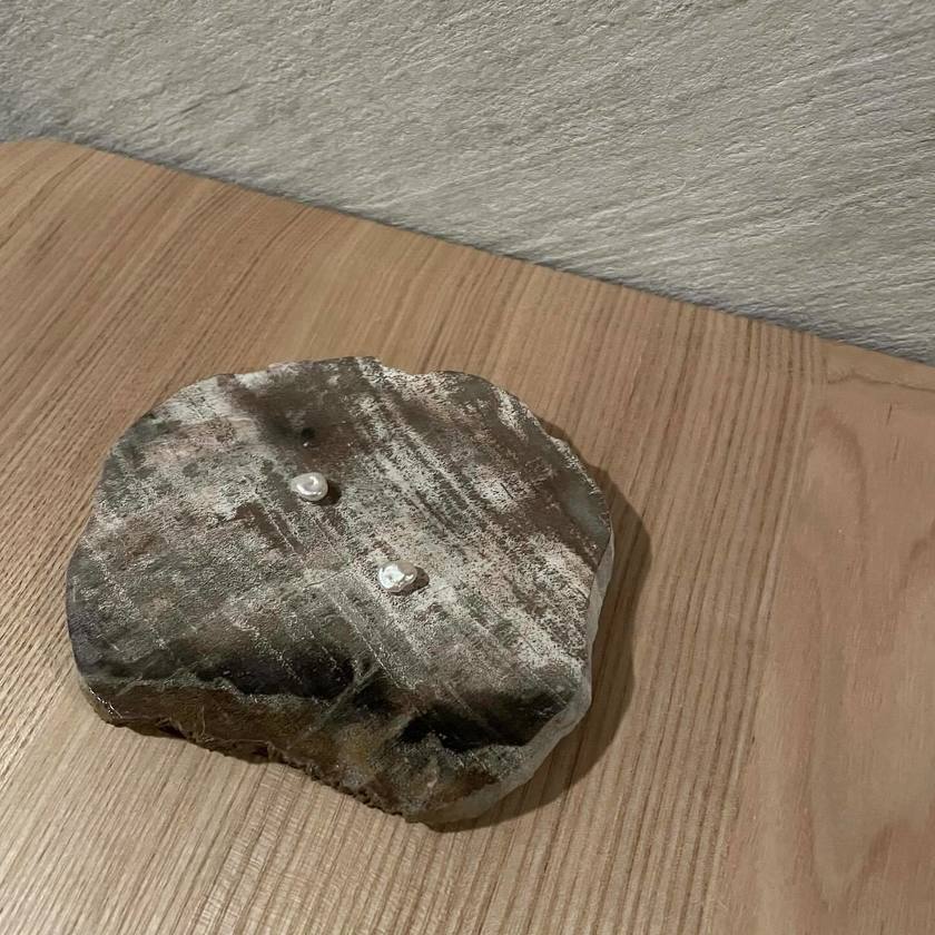木が化石化したもの🌳💎［珪化木のウッドコースター］をリングピローにするアイデアがおしゃれにて紹介している画像