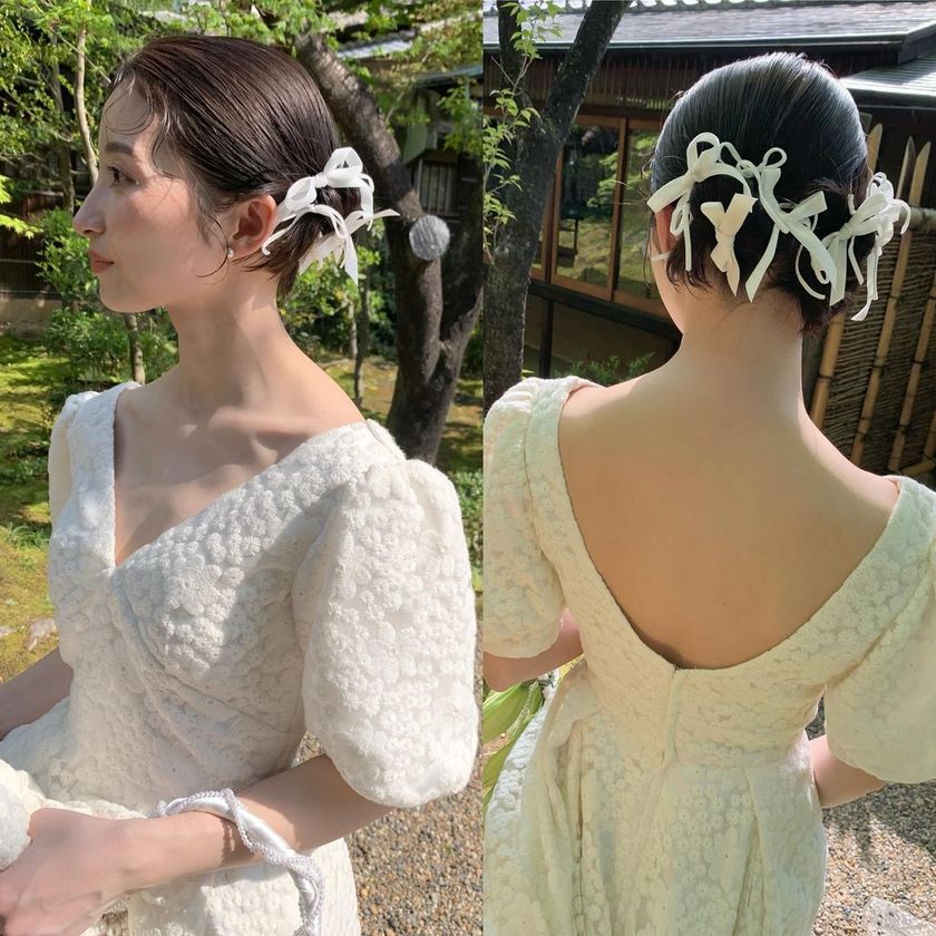 2024 Trend Hair ♡ 19 Cute Bridal Hair Arrangements of "Ribbon Hair" 🎀にて紹介している画像