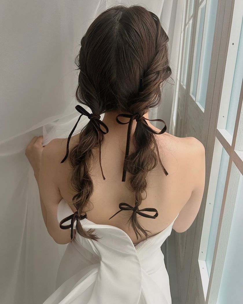 2024 Trend Hair ♡ 19 Cute Bridal Hair Arrangements of "Ribbon Hair" 🎀にて紹介している画像
