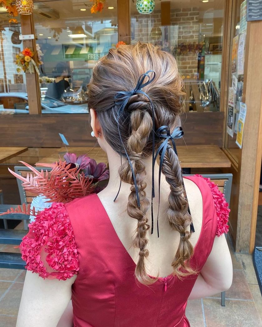 2024 Trend Hair ♡ 19 Cute Bridal Hair Arrangements of "Ribbon Hair" 🎀にて紹介している画像