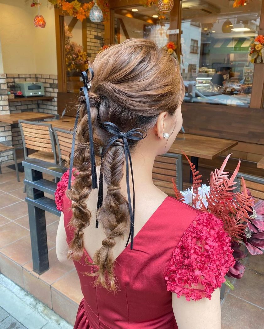 2024 Trend Hair ♡ 19 Cute Bridal Hair Arrangements of "Ribbon Hair" 🎀にて紹介している画像