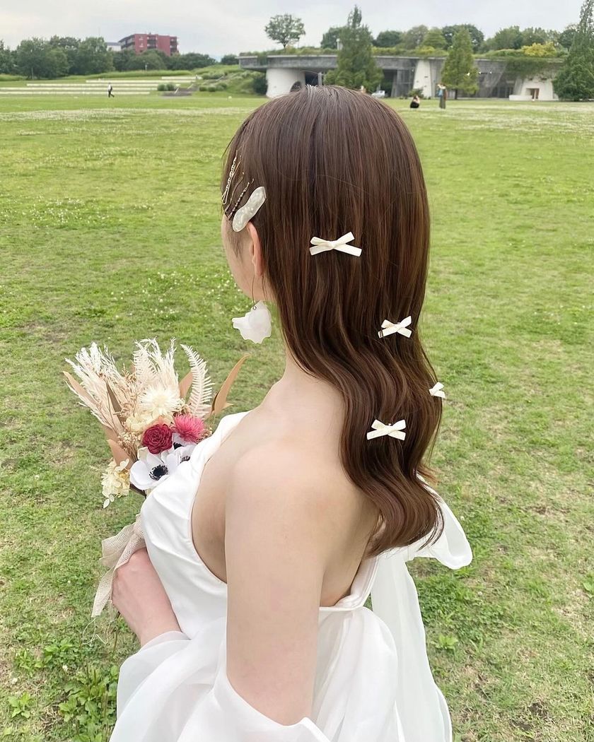 2024 Trend Hair ♡ 19 Cute Bridal Hair Arrangements of "Ribbon Hair" 🎀にて紹介している画像