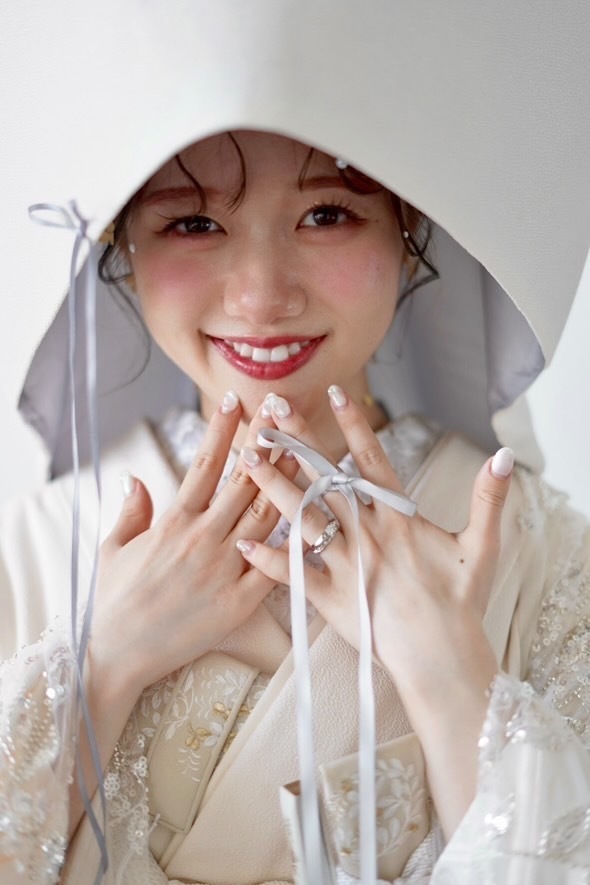 白無垢にピッタリ！ピンクの縁が入っているかわ綿帽子♡ 白無垢綿帽子付きとピンクの色打掛で』(撮影日：2018年10月19日